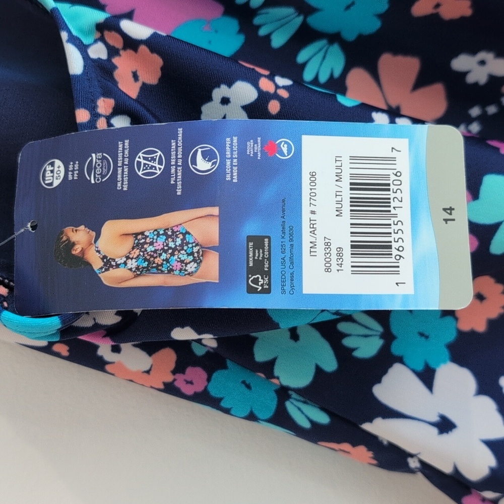 Speedo Navy Floral One Piece Racer Back Full Bottom Swimsuit Size 14. NWT - Picture 6 of 7